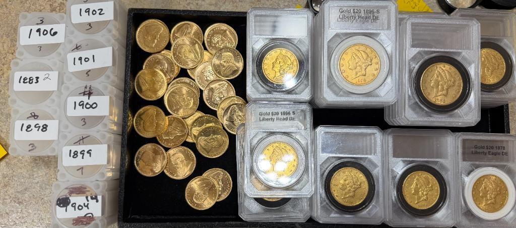 $700k gold hoard purchased by Clemson Coins — Liberty Head $20 gold Eagles, graded ANACS slabs, and raw gold coins