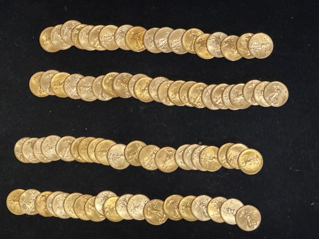 Rows of American Gold Eagle coins purchased by Clemson Coins September 2026