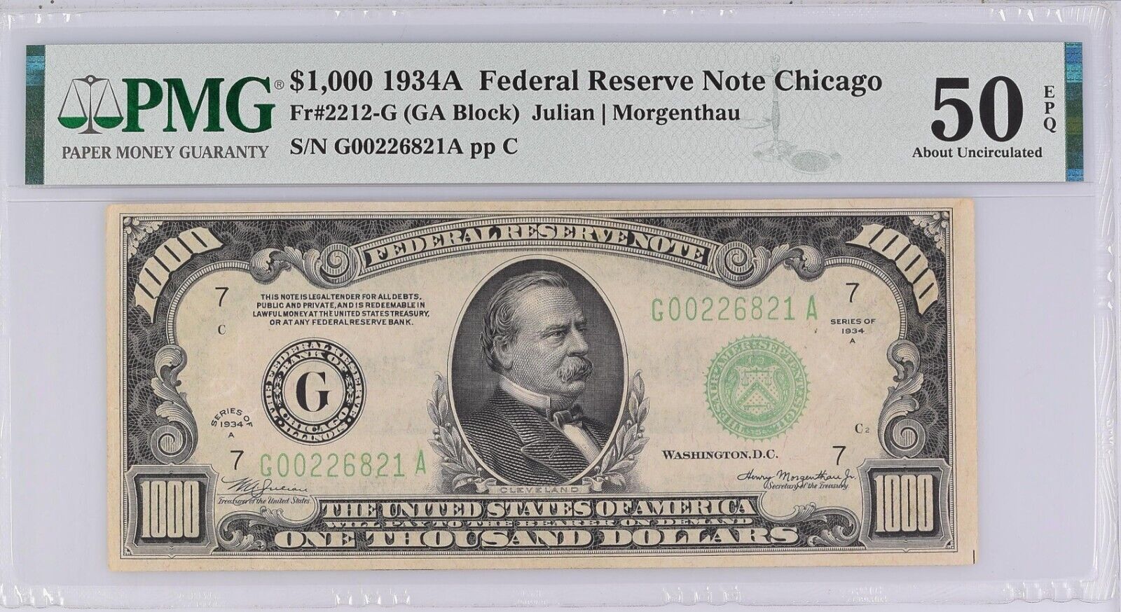 $1,000 1934-A FRN Chicago PMG 50 EPQ