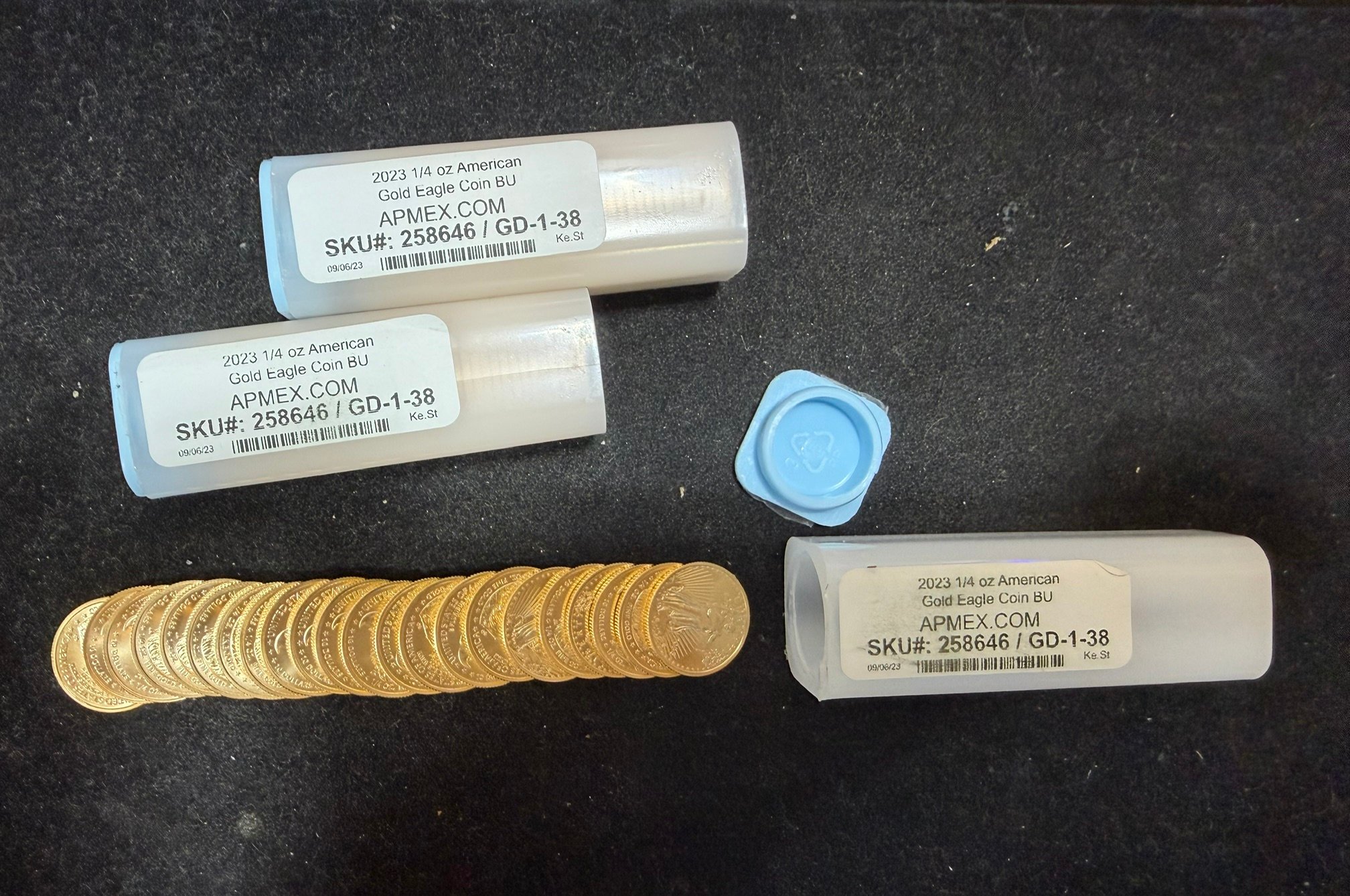 2023 1/4 oz American Gold Eagle Coins BU rolls purchased by Clemson Coins in June 2026