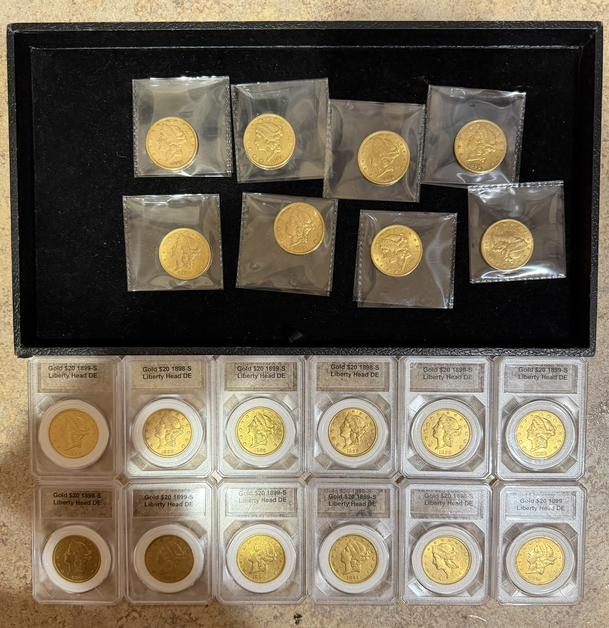 Gold $20 Liberty Head Double Eagle coins: raw and ANACS certified slabs: purchased by Clemson Coins in June 2026